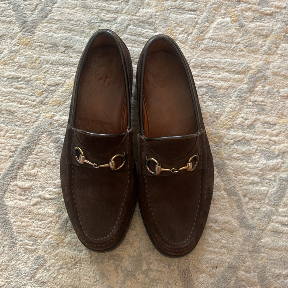 Gucci Suede Horsebit Loafers - Brown Suede - Size 10